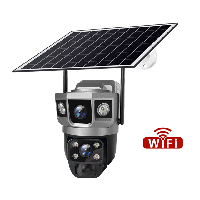 Bilişim Burada V380 Pro 12MP Güneş WIFI IP Kamera CCTV İki Lens Üç Ekran Otomatik Takip Dış Mekan 6K Güvenlik Gözetleme PTZ Kamera